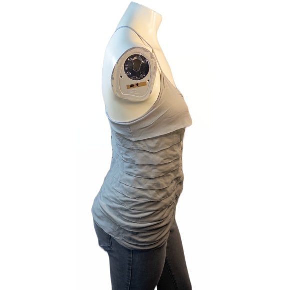 Club Monaco Womens Size Small Top Grey Silk Tiered Ruffle Racerback Sleeveless - Picture 4 of 10